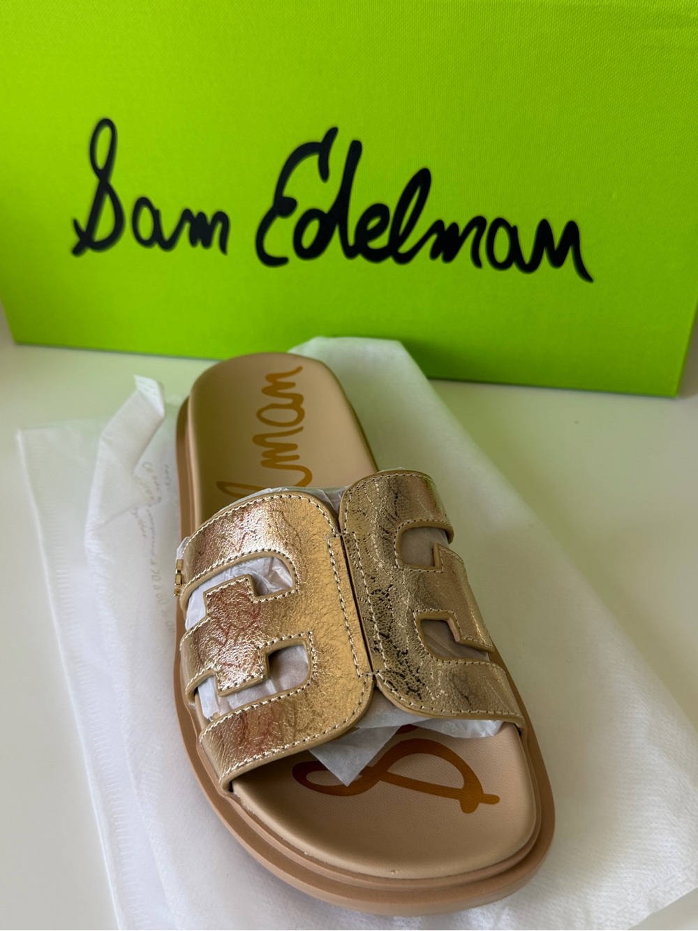 Sam Edelman Gold Metallic Slide Sandals size 4.5 new